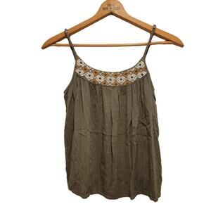 Spaghetti Strap Blouse Cape Juby Boho Tank Top Green Embroidered Size S/P #074